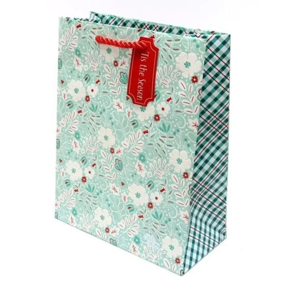 Pioneer Woman Christmas Gift Bag 5ct Set Foil or Glitter Paper Bird Floral Green